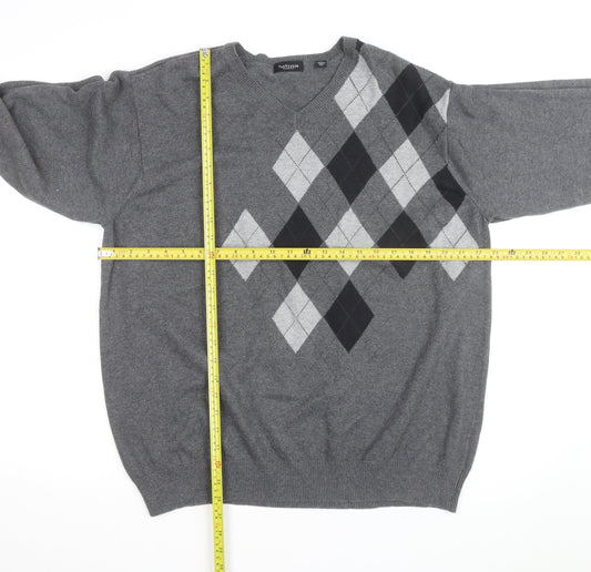 Van Heusen Men's Grey Argyle V-Neck Cotton Jumper XL