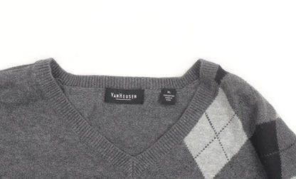 Van Heusen Men's Grey Argyle V-Neck Cotton Jumper XL