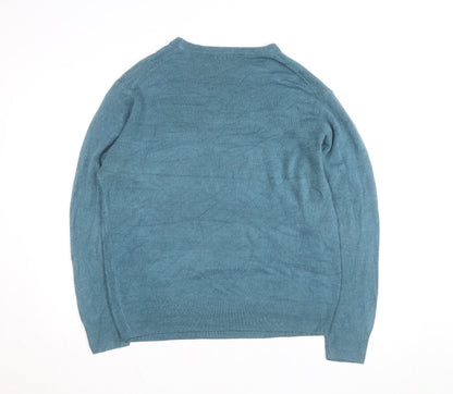 Dockers Men Blue Acrylic Crew Neck Pullover Jumper L