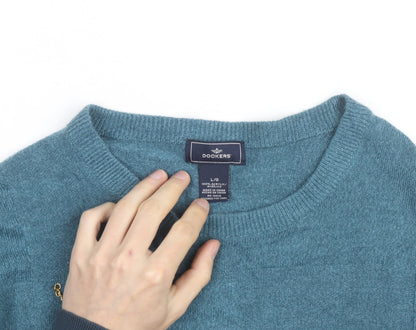 Dockers Men Blue Acrylic Crew Neck Pullover Jumper L