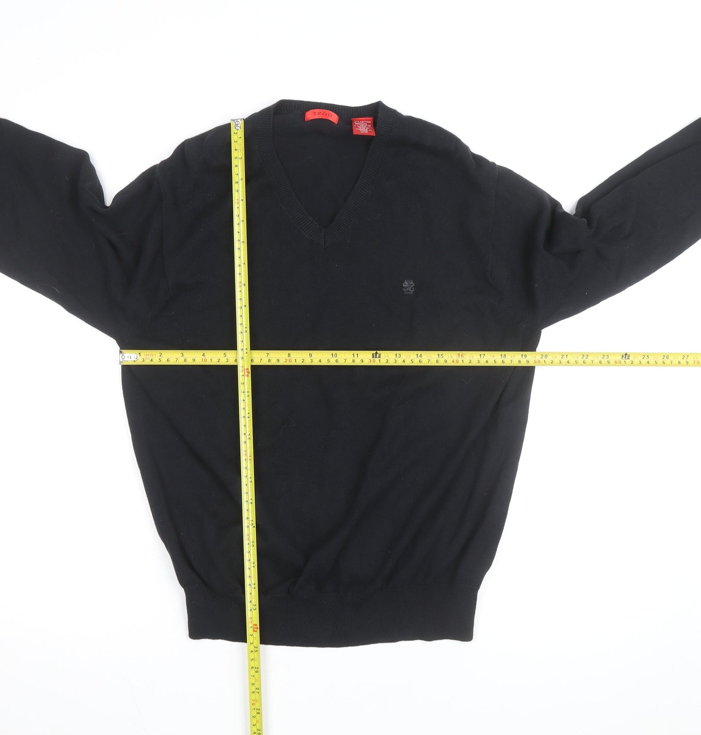 IZOD Men's Black Cotton V-Neck Jumper Medium Classic Knit