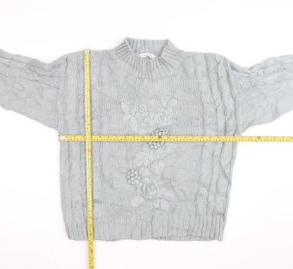 CHINAWEAR Men’s Grey Cable-Knit Acrylic Jumper M High Neck