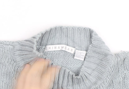 CHINAWEAR Men’s Grey Cable-Knit Acrylic Jumper M High Neck