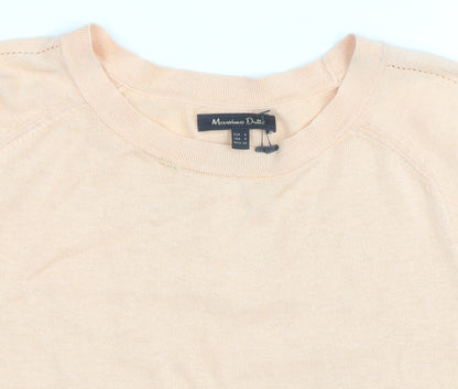 Massimo Dutti Women's Beige Crew Neck Cotton Silk Cashmere Jumper Size S