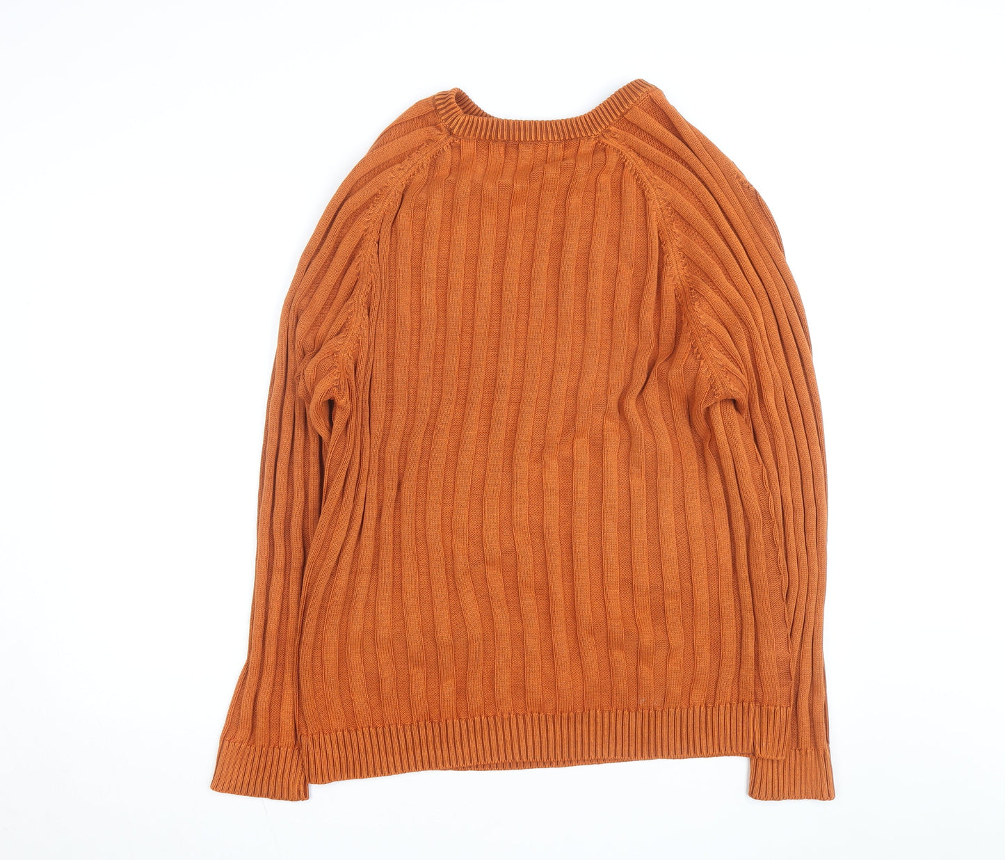 Fusion Men's Orange Cotton Cable Knit Jumper Size L Crew Neck