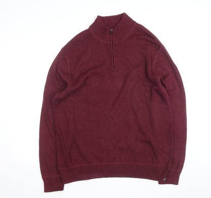 Eddie Bauer Mens XL Red 1/4 Zip Cotton Knit Jumper