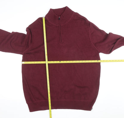 Eddie Bauer Mens XL Red 1/4 Zip Cotton Knit Jumper
