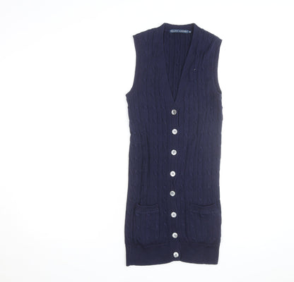 Ralph Lauren Women's Blue Cotton Knit Sleeveless Button Dress XS