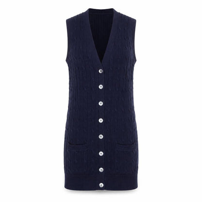 Ralph Lauren Women's Blue Cotton Knit Sleeveless Button Dress XS