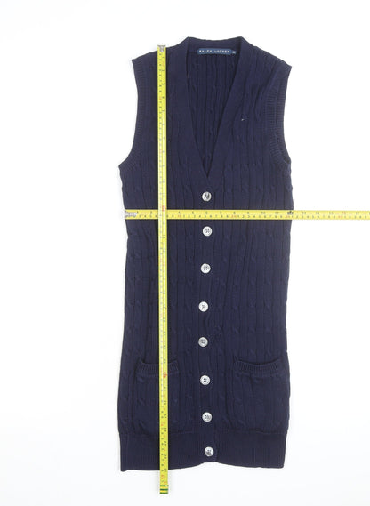 Ralph Lauren Women's Blue Cotton Knit Sleeveless Button Dress XS