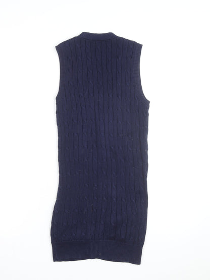 Ralph Lauren Women's Blue Cotton Knit Sleeveless Button Dress XS