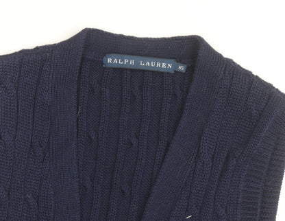 Ralph Lauren Women's Blue Cotton Knit Sleeveless Button Dress XS