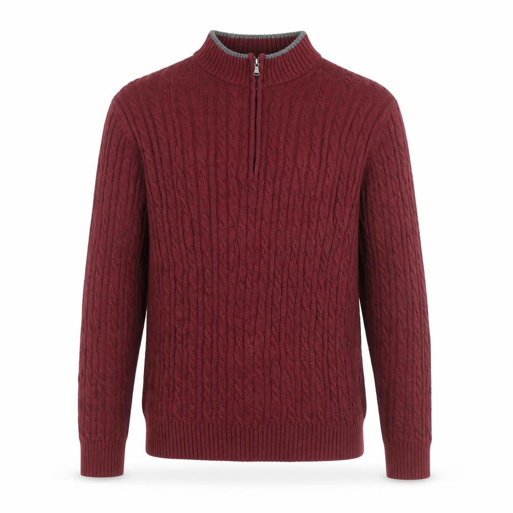 IZOD Men's Red Cable Knit 1/2 Zip Cotton Jumper Size L