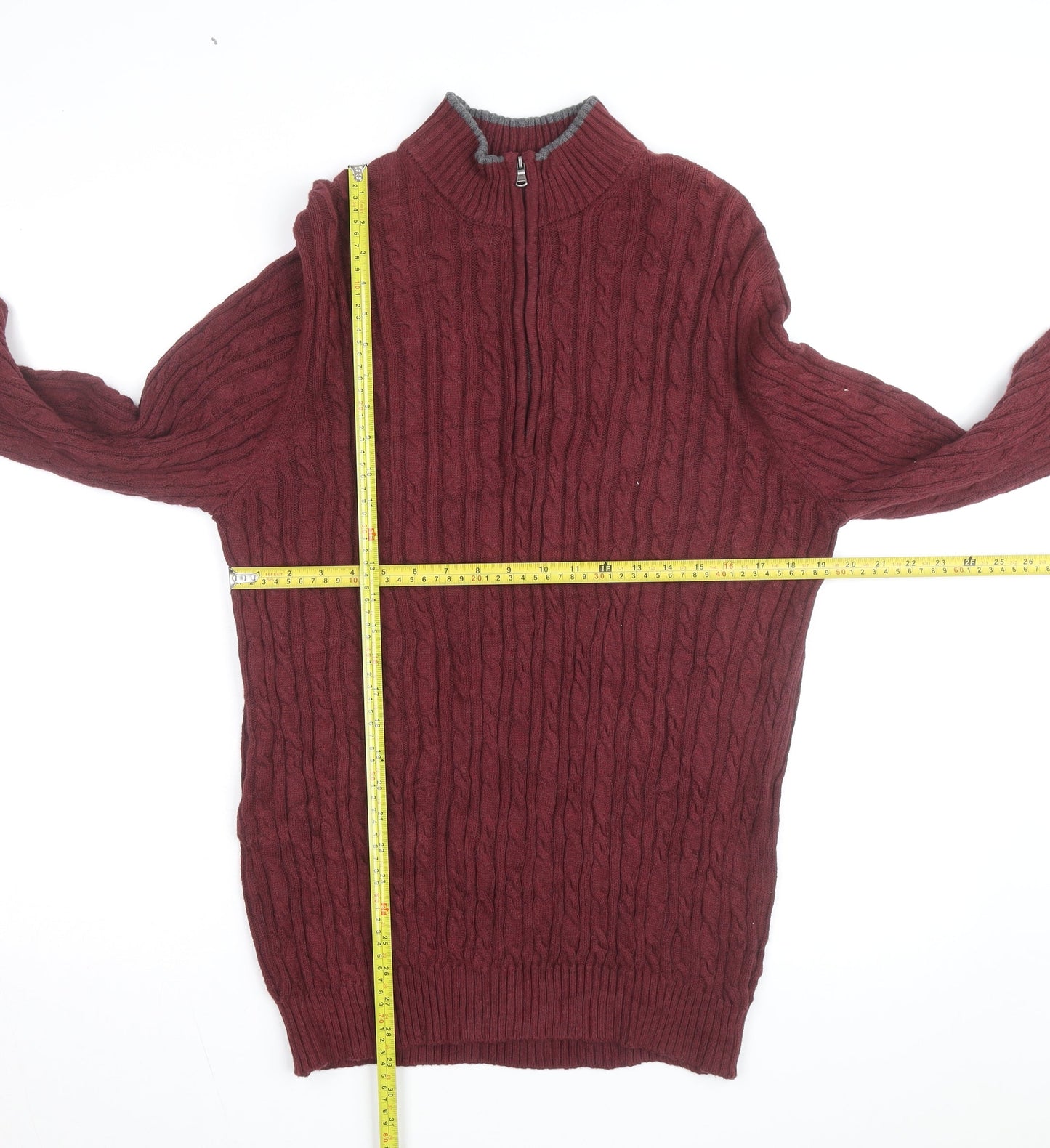 IZOD Men's Red Cable Knit 1/2 Zip Cotton Jumper Size L