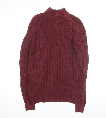 IZOD Men's Red Cable Knit 1/2 Zip Cotton Jumper Size L