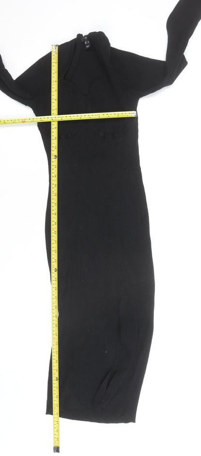 New Look Women’s Black Midi Bodycon Knit Dress Size 12