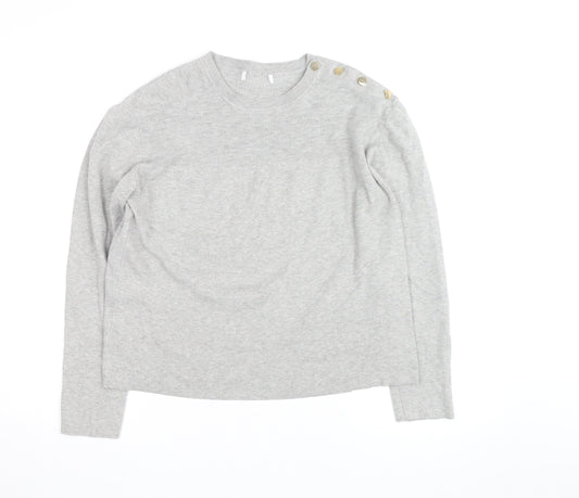 Marks and Spencer Women’s Grey Crew Neck Button Shoulder Jumper Medium