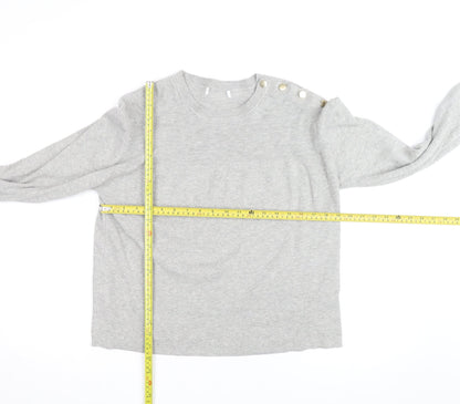 Marks and Spencer Women’s Grey Crew Neck Button Shoulder Jumper Medium