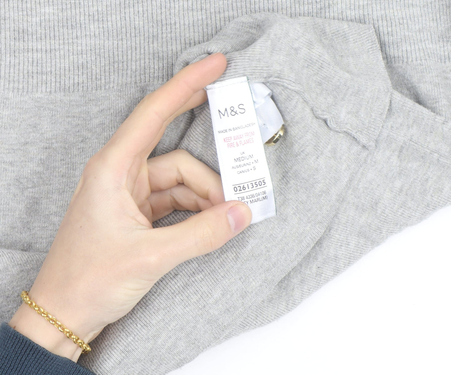 Marks and Spencer Women’s Grey Crew Neck Button Shoulder Jumper Medium