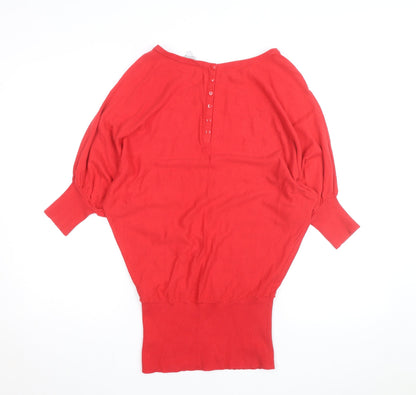 Feather & Bone Women's Red Boat Neck Batwing Cotton Jumper L