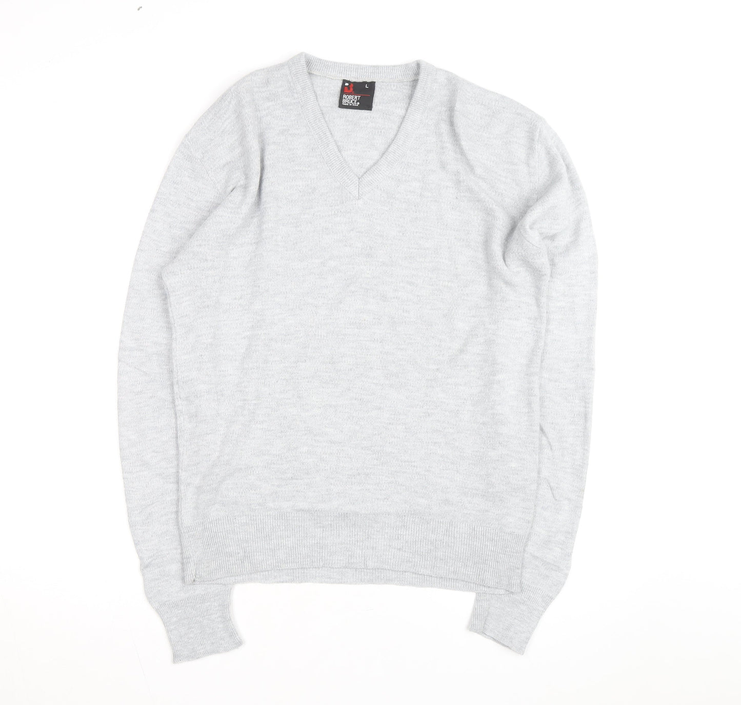 Robert Bruce Men’s Grey Wool V-Neck Long Sleeve Jumper L