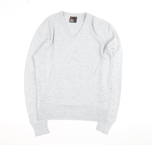 Robert Bruce Men’s Grey Wool V-Neck Long Sleeve Jumper L