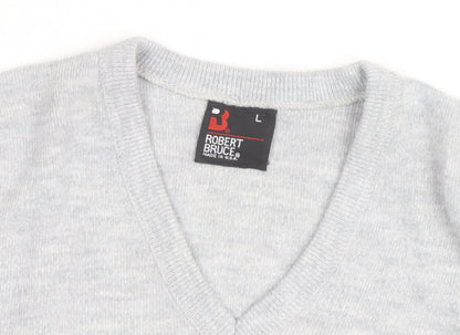Robert Bruce Men’s Grey Wool V-Neck Long Sleeve Jumper L