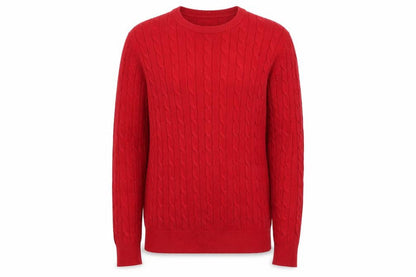 Uniqlo Men's Red Wool Cable-Knit Crew Neck Jumper Size M