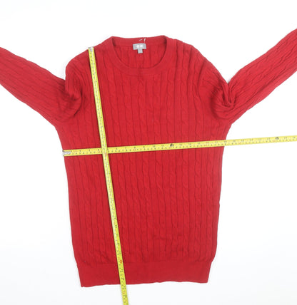 Uniqlo Men's Red Wool Cable-Knit Crew Neck Jumper Size M