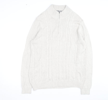 Van Heusen Men Beige Cable-Knit 1/4 Zip Jumper L