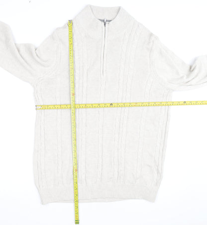 Van Heusen Men Beige Cable-Knit 1/4 Zip Jumper L