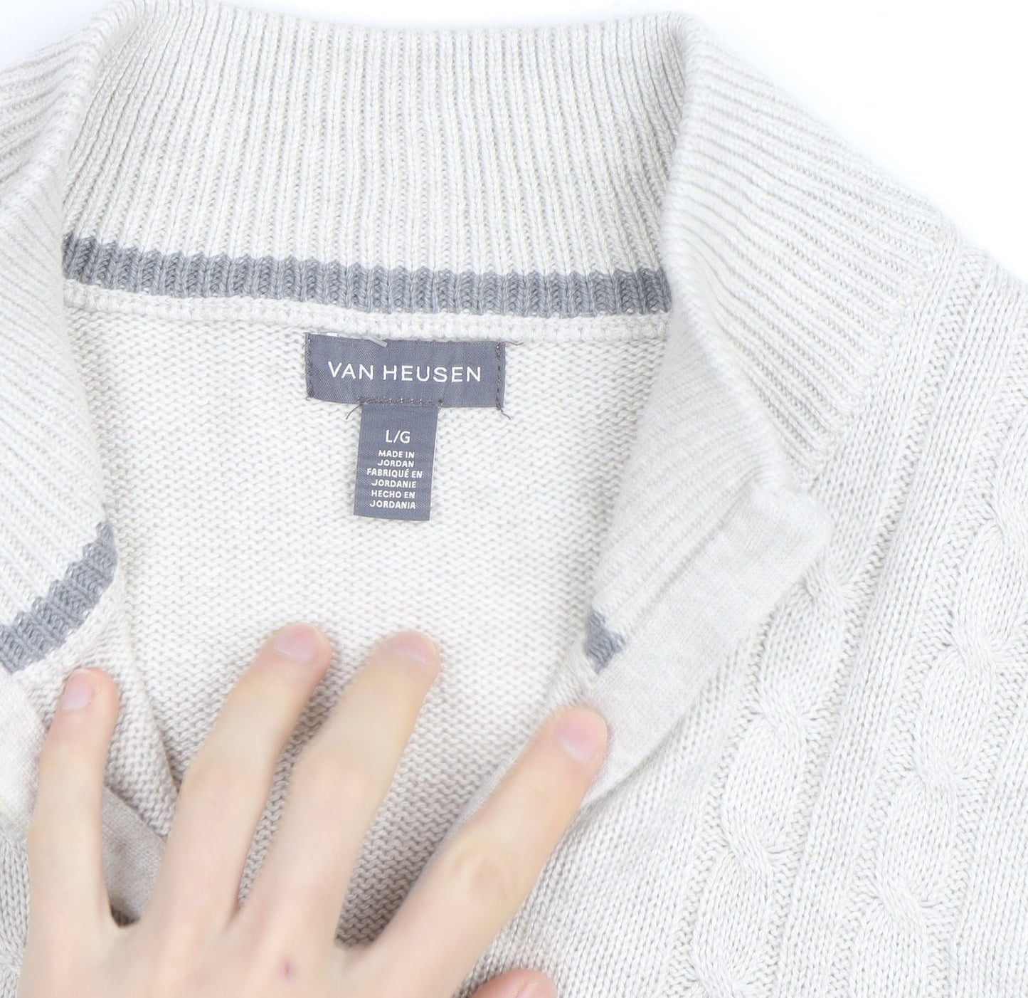 Van Heusen Men Beige Cable-Knit 1/4 Zip Jumper L