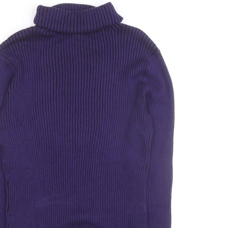 PRANNER Men's Purple Roll Neck Ribbed Knit Jumper Size L