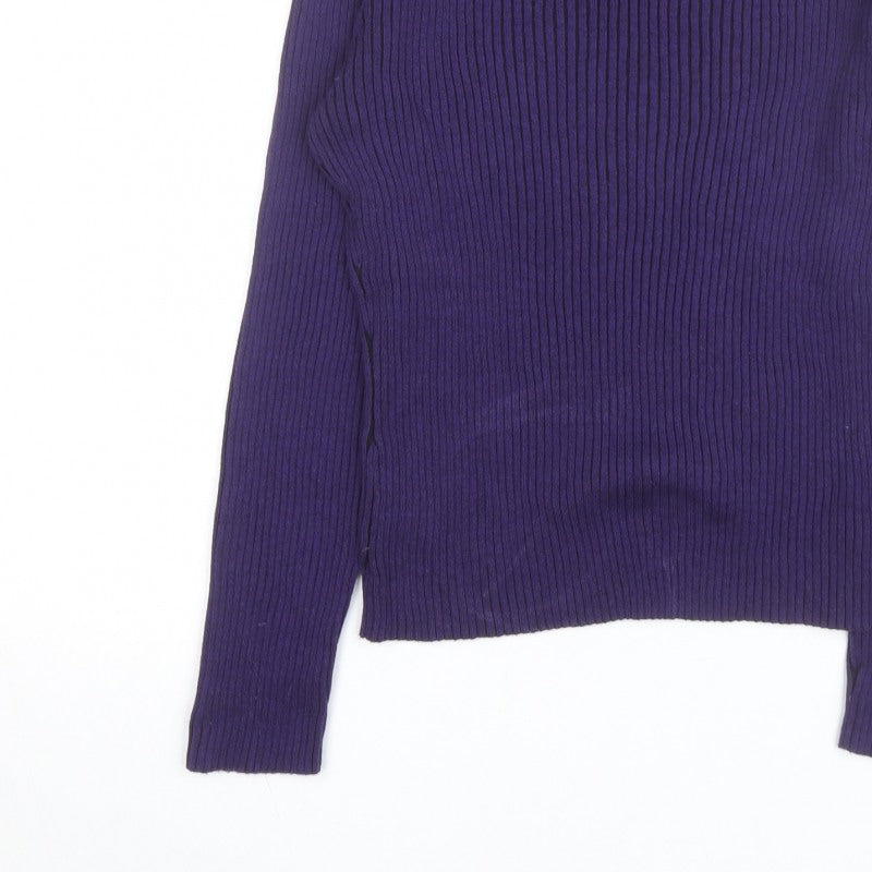 PRANNER Men's Purple Roll Neck Ribbed Knit Jumper Size L