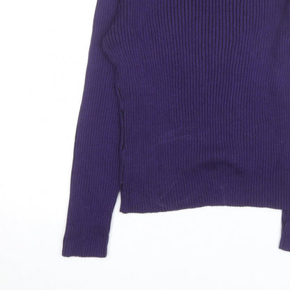 PRANNER Men's Purple Roll Neck Ribbed Knit Jumper Size L