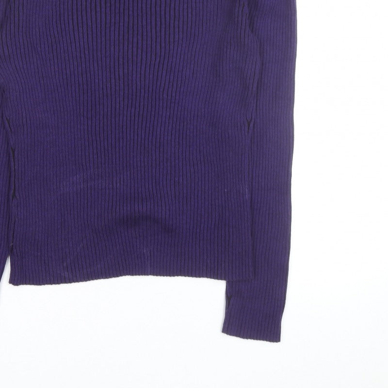 PRANNER Men's Purple Roll Neck Ribbed Knit Jumper Size L