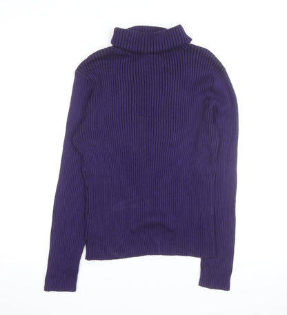 PRANNER Men's Purple Roll Neck Ribbed Knit Jumper Size L