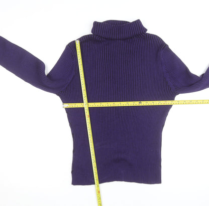 PRANNER Men's Purple Roll Neck Ribbed Knit Jumper Size L