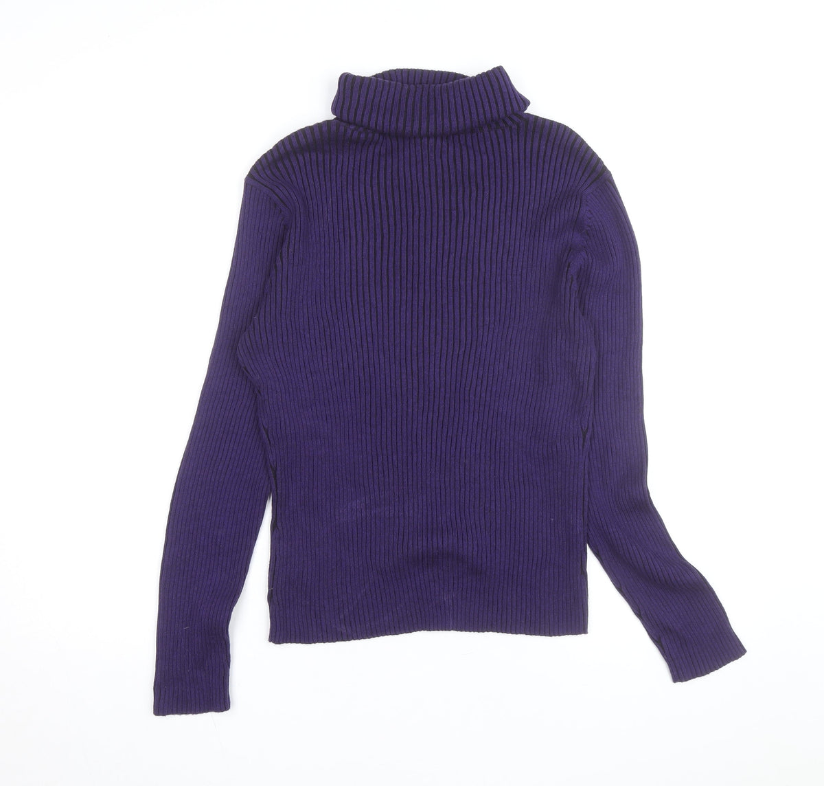 PRANNER Men's Purple Roll Neck Ribbed Knit Jumper Size L