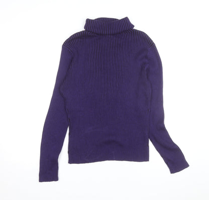 PRANNER Men's Purple Roll Neck Ribbed Knit Jumper Size L