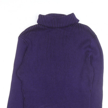 PRANNER Men's Purple Roll Neck Ribbed Knit Jumper Size L