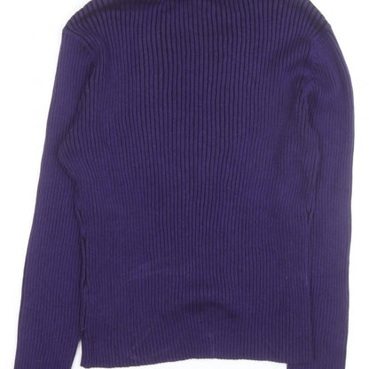 PRANNER Men's Purple Roll Neck Ribbed Knit Jumper Size L
