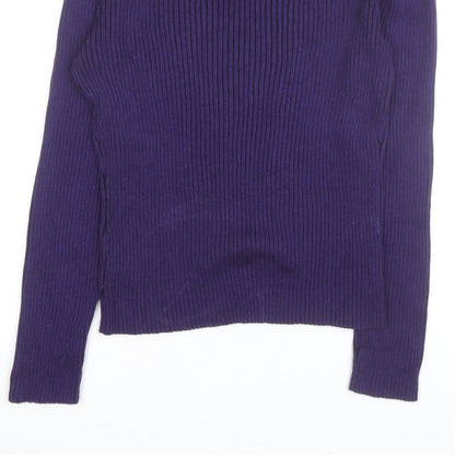 PRANNER Men's Purple Roll Neck Ribbed Knit Jumper Size L