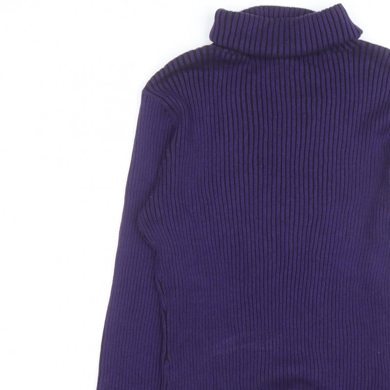 PRANNER Men's Purple Roll Neck Ribbed Knit Jumper Size L