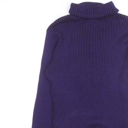 PRANNER Men's Purple Roll Neck Ribbed Knit Jumper Size L