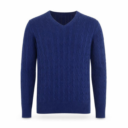 St John’s Bay Men’s Blue Cable-Knit V-Neck Cotton Jumper L