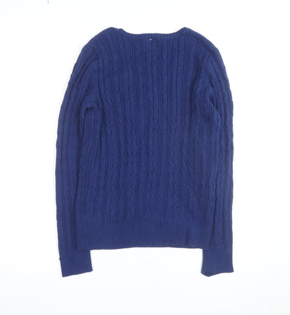 St John’s Bay Men’s Blue Cable-Knit V-Neck Cotton Jumper L