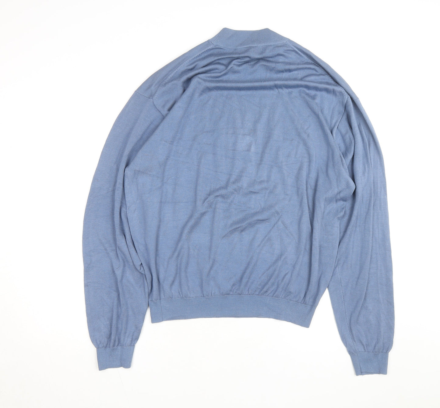 Baracuta Men Blue XL Silk Cotton Mock Neck Jumper