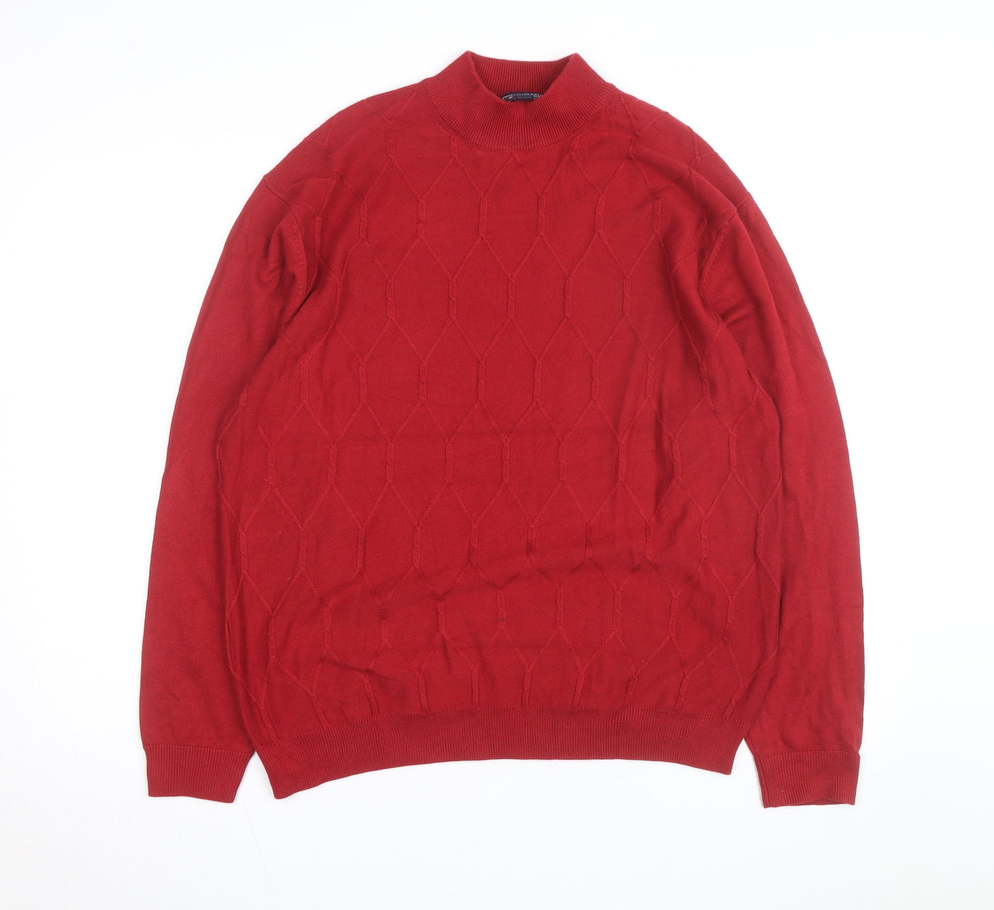 Roundtree & Yorke Men's Red Mock Neck Cotton Blend Jumper L