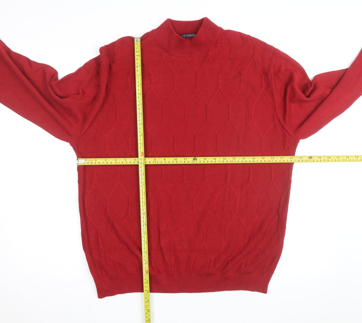 Roundtree & Yorke Men's Red Mock Neck Cotton Blend Jumper L